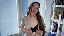 Curly-Haired Beauty With Red Lipstick Fucks Her Pussy